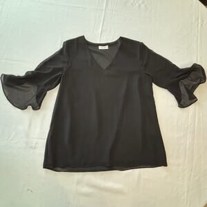 Calvin Klein Women’s Size Medium Blouse Black Sheer 3/4 Sleeves
